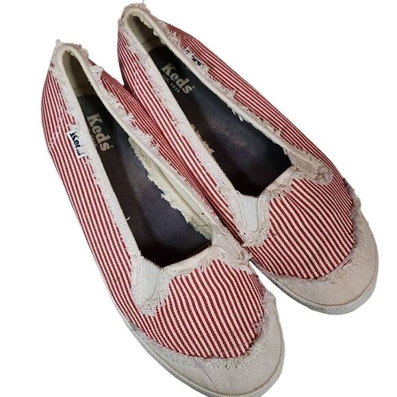 Keds Women's Red White Striped CH Railroad Low Top Slip-On Sneakers Size 9.5 - Picture 1 of 9